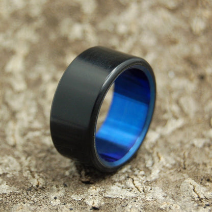 Othello | Men's Black Resin & Blue Titanium Wedding Ring - Minter and Richter Designs