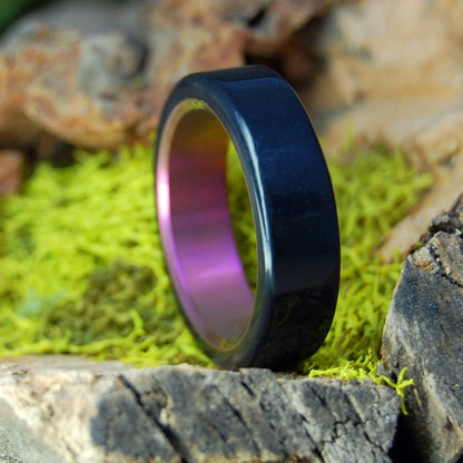 Othello's Blushing | Men's Onyx Stone, Pink Anodized Titanium & Titanium Wedding Ring - Minter and Richter Designs