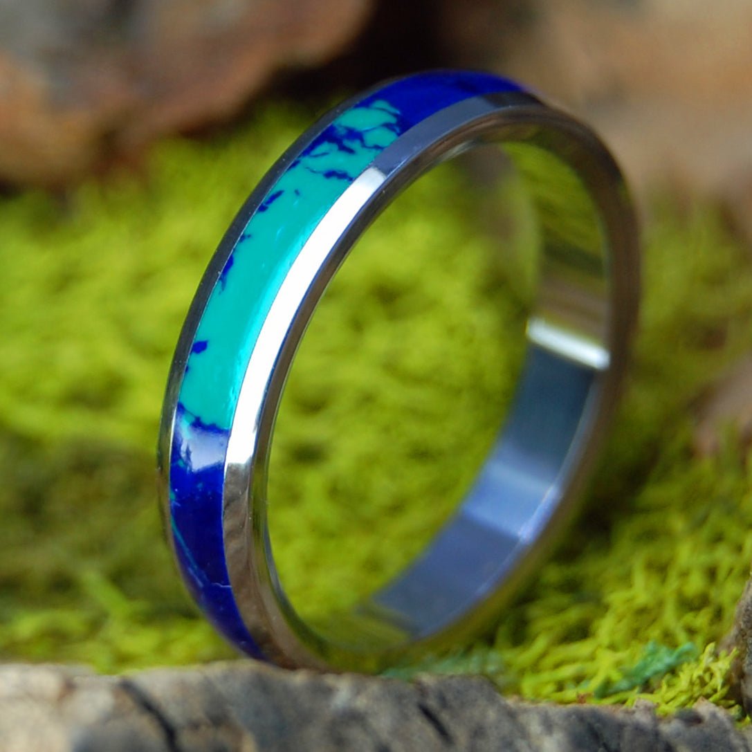 Our Archipelago | Men's Azurite, Malachite & Titanium Wedding Ring - Minter and Richter Designs