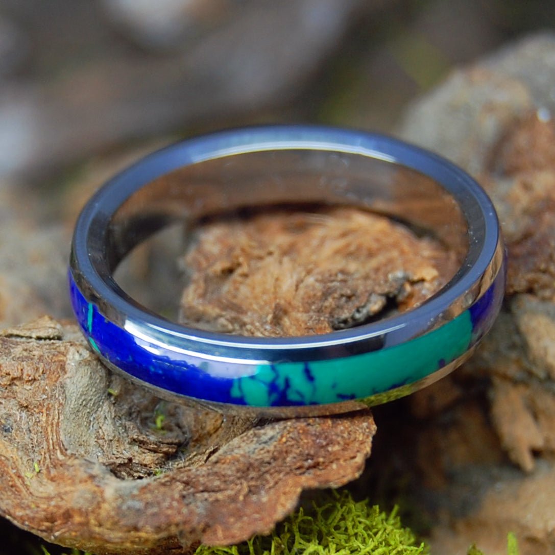 Our Archipelago | Men's Azurite, Malachite & Titanium Wedding Ring - Minter and Richter Designs