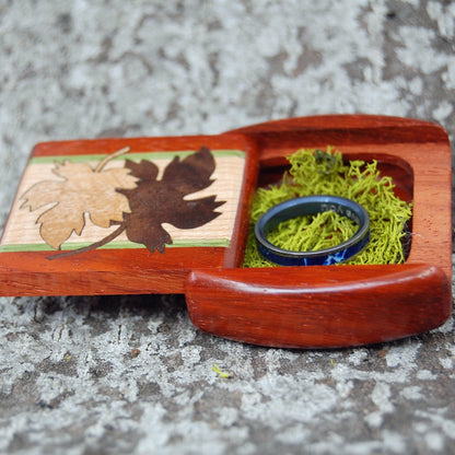 Padauk Wood Ring Box | Wedding Ring Box For 1 Or 2 Ring - Secret Box Style - Minter and Richter Designs