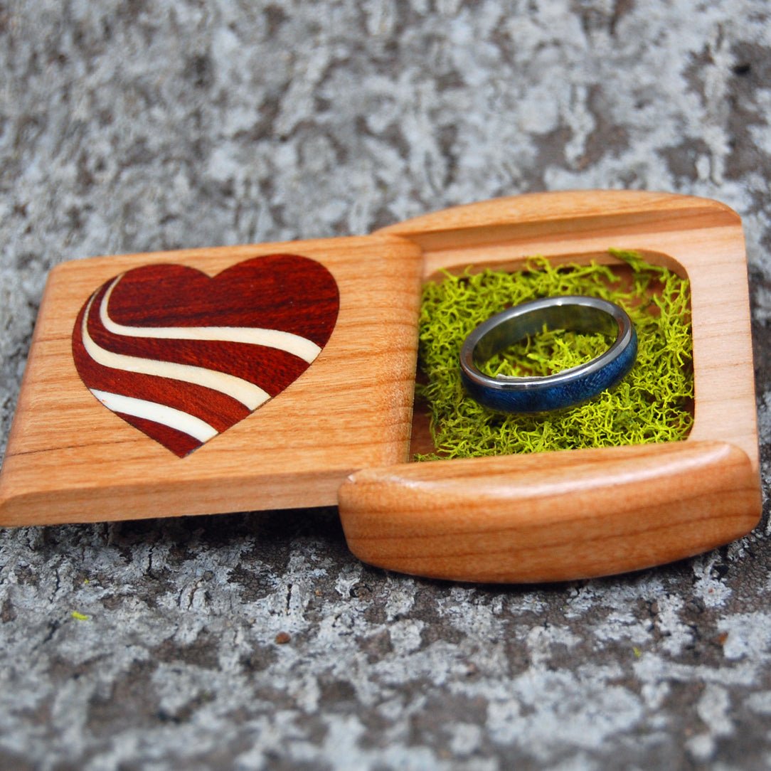 Padauk Wood Ring Box | Wedding Ring Box For 1 Or 2 Ring - Secret Box Style - Minter and Richter Designs