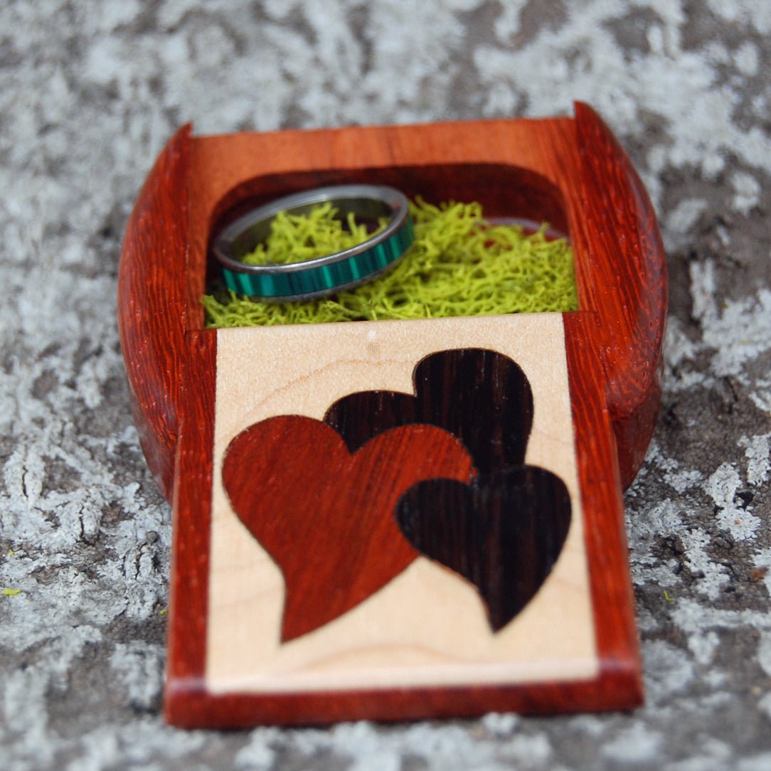 Padauk Wood Ring Box | Wedding Ring Box For 1 Or 2 Ring - Secret Box Style - Minter and Richter Designs