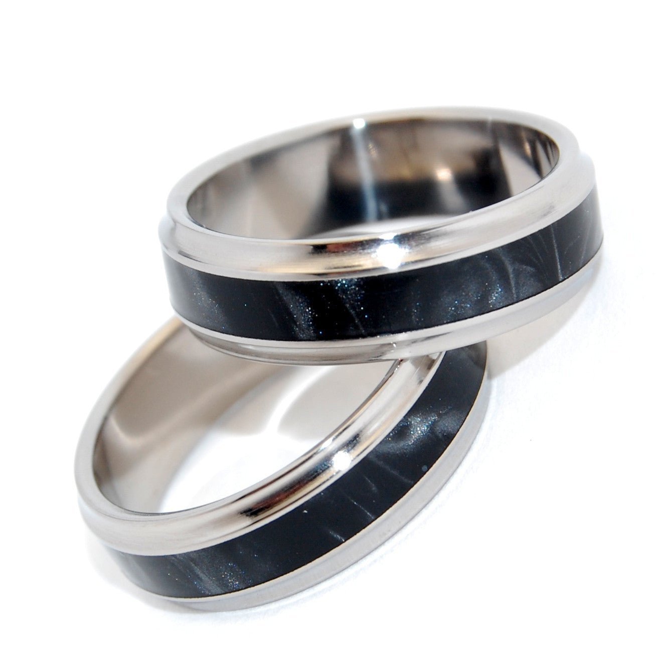 Paparazzi | Black Marbled Opalescent Resin - Titanium Wedding Ring - Black Ring Set - Minter and Richter Designs