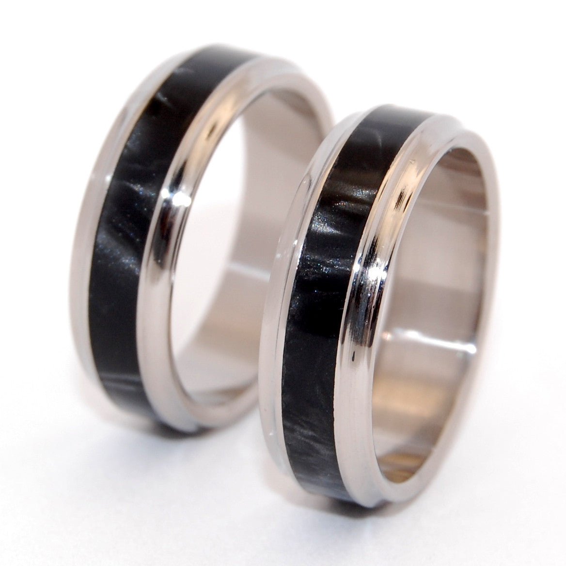 Paparazzi | Black Marbled Opalescent Resin - Titanium Wedding Ring - Black Ring Set - Minter and Richter Designs