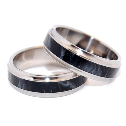 Paparazzi | Black Marbled Opalescent Resin - Titanium Wedding Ring - Black Ring Set - Minter and Richter Designs