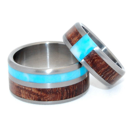 Passing Clouds | Larimar Stone, Hawaiian Koa Wood - Wooden Wedding Ring Set - Minter and Richter Designs