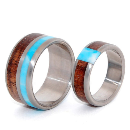 Passing Clouds | Larimar Stone, Hawaiian Koa Wood - Wooden Wedding Ring Set - Minter and Richter Designs