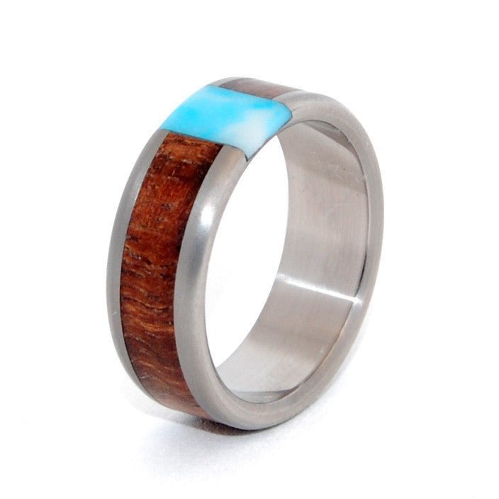 Passing Clouds | Men's Larimar Stone, Hawaiian Koa Wood & Titanium Wedding Ring - Minter and Richter Designs