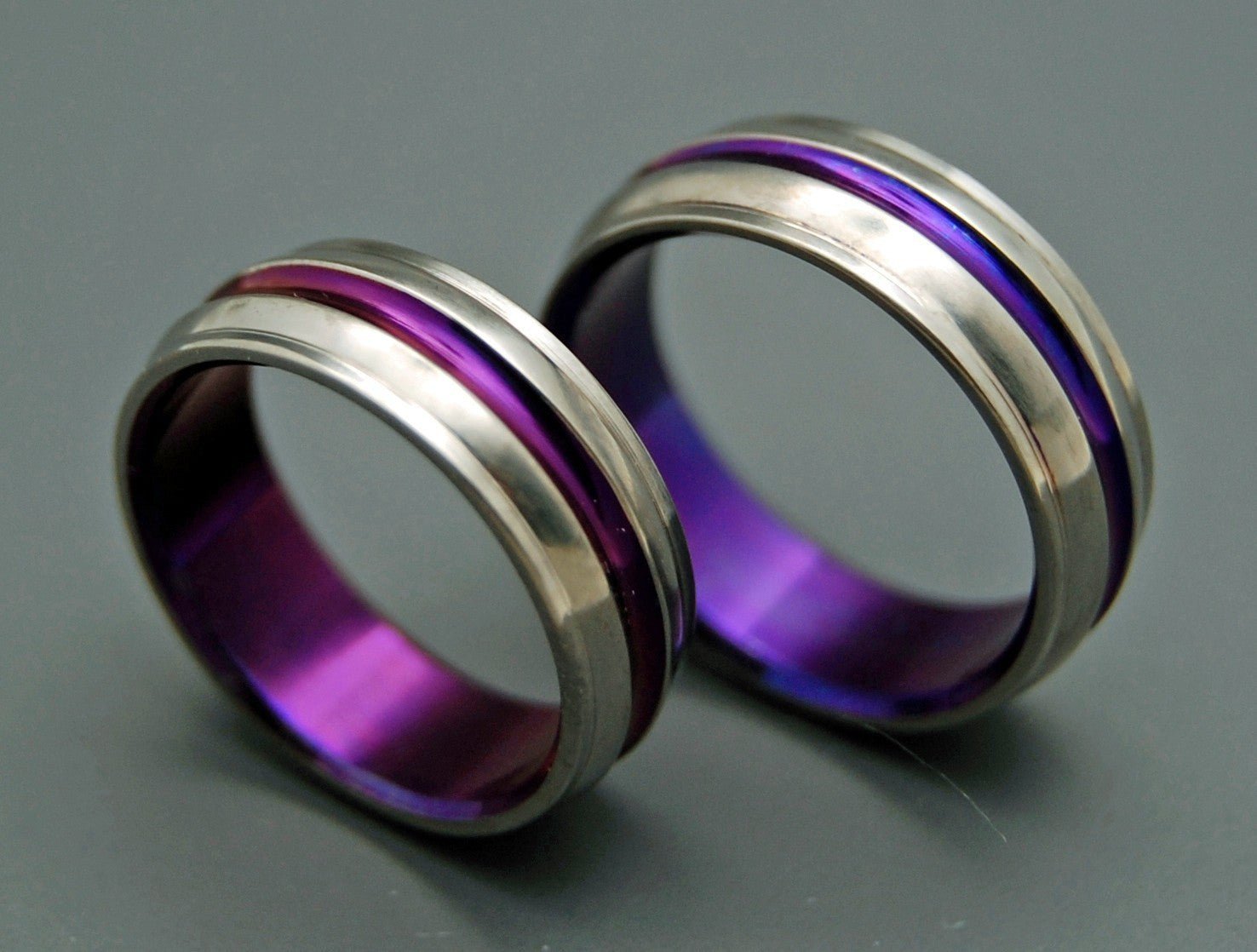 Passion For Purple | Purple Handcrafted Titanium Custom Ring Wedding Ring Set - Minter and Richter Designs