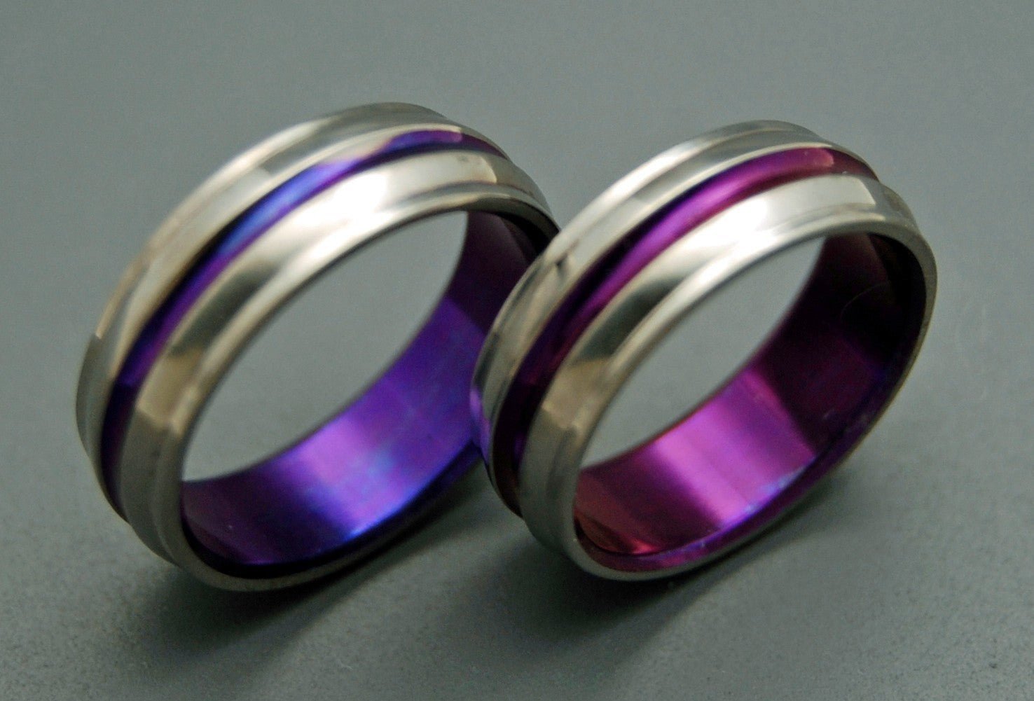 Passion For Purple | Purple Handcrafted Titanium Custom Ring Wedding Ring Set - Minter and Richter Designs