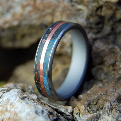 Past Multiverse | Men's Blue Maple Wood, Agate, Copper & Titanium Wedding Ring - Minter and Richter Designs