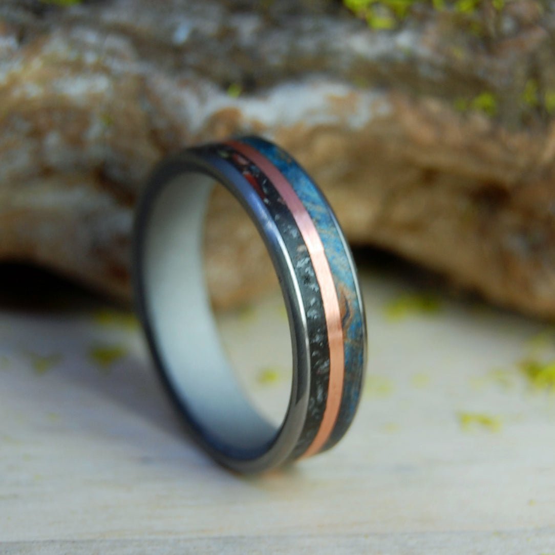 Past Multiverse | Men's Blue Maple Wood, Agate, Copper & Titanium Wedding Ring - Minter and Richter Designs