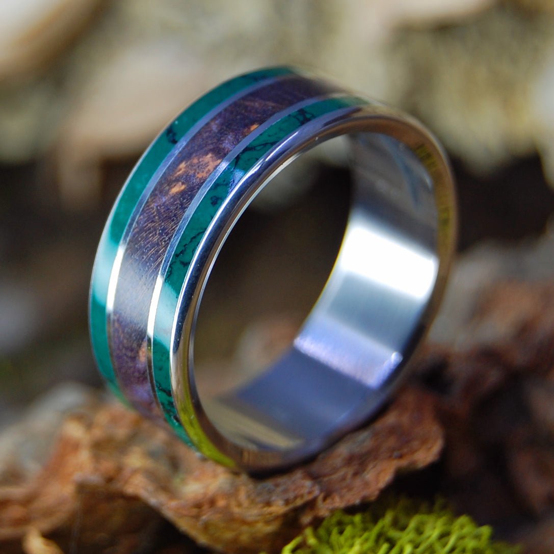 Path To The Purple Sea | Men's Jade Stone, Purple Box Elder Wood & Titanium Wedding Ring - Minter and Richter Designs