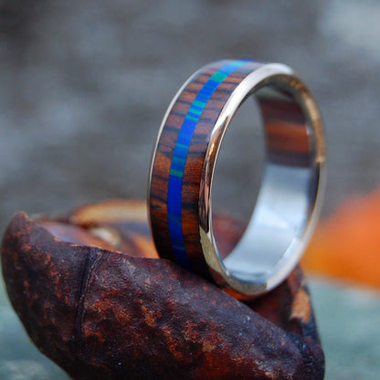 Peace & Copper | Men's Cocobolo Wood, Azurite Malachite Stone & Copper Titanium Wedding Ring - Minter and Richter Designs