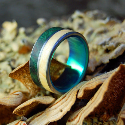 Peace In Costa Rica Green | Men's Green Maple, Box Elder Wood & Titanium Wedding Ring - Minter and Richter Designs