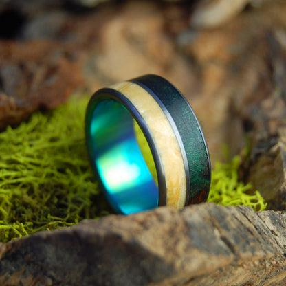 Peace In Costa Rica Green | Men's Green Maple, Box Elder Wood & Titanium Wedding Ring - Minter and Richter Designs