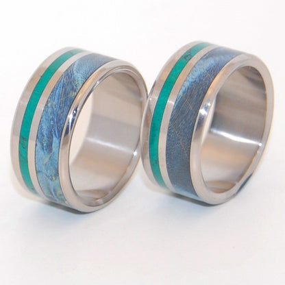 Peaceful Waters | Jade & Blue Box Elder Wood Titanium Wedding Ring - Wooden Wedding Ring - Minter and Richter Designs