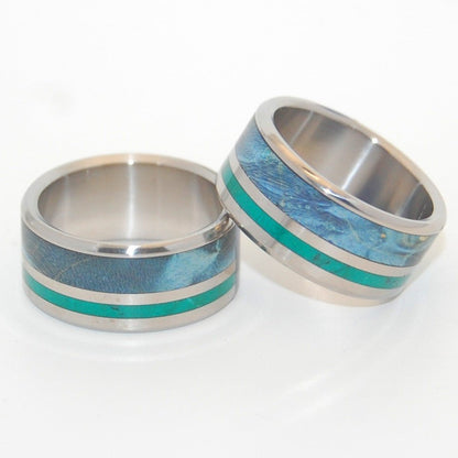 Peaceful Waters | Jade & Blue Box Elder Wood Titanium Wedding Ring - Wooden Wedding Ring - Minter and Richter Designs