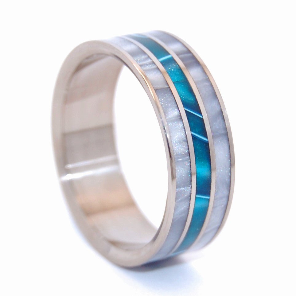 Peek Through Aquatic Blue | Men's Aquatic Blue & Titanium Wedding Ring - Minter and Richter Designs