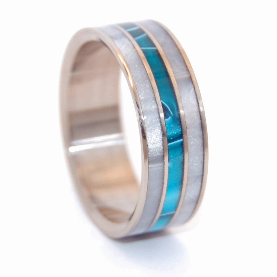 Peek Through Aquatic Blue | Men's Aquatic Blue & Titanium Wedding Ring - Minter and Richter Designs