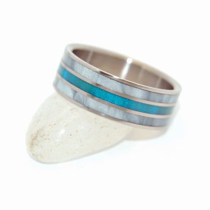 Peek Through Turquoise | Men's Turquoise & Titanium Wedding Ring - Minter and Richter Designs