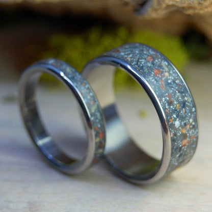 PENGUINS OF PATAGONIA| Argentina Patagonia Beach Sand, Lava & Titanium Wedding Rings - Minter and Richter Designs