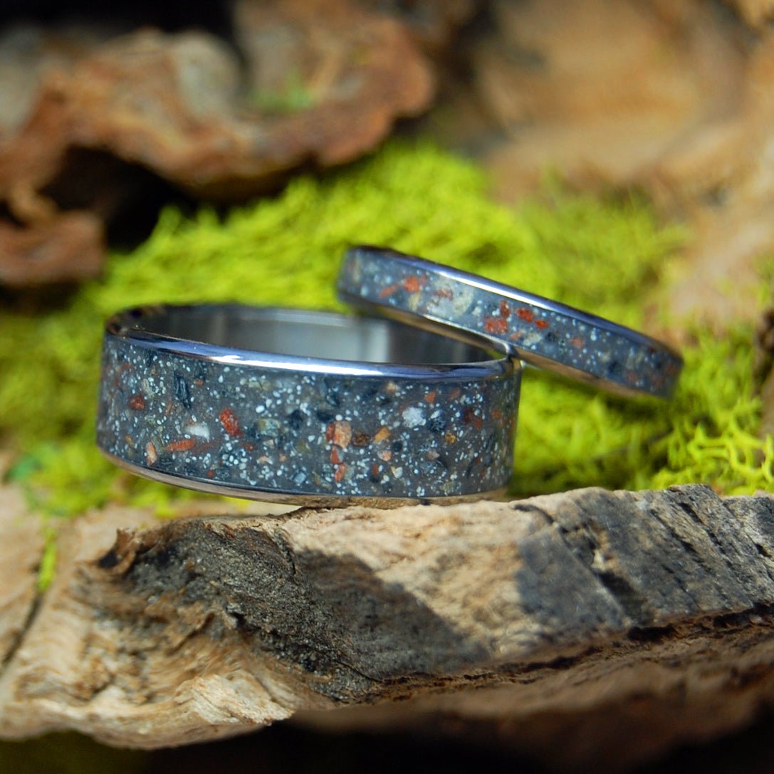 PENGUINS OF PATAGONIA| Argentina Patagonia Beach Sand, Lava & Titanium Wedding Rings - Minter and Richter Designs