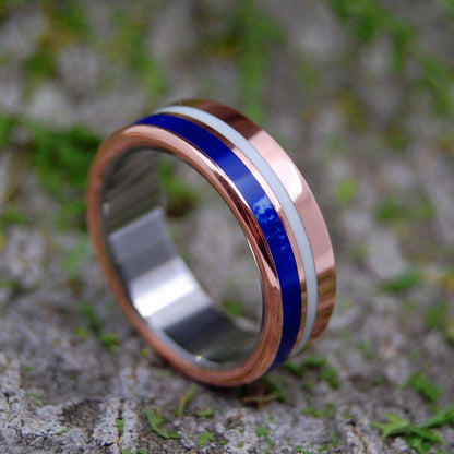 Peruvian Knight | Men's Copper, Blue Stone & Titanium Wedding Ring - Minter and Richter Designs