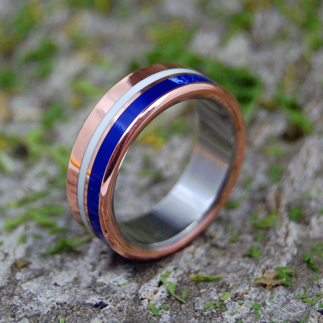 Peruvian Knight | Men's Copper, Blue Stone & Titanium Wedding Ring - Minter and Richter Designs