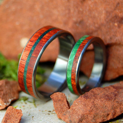 Plants Of Zion | Bloodwood, Green Box Elder & Green Maple - Titanium & Wood Wedding Ring Set - Minter and Richter Designs