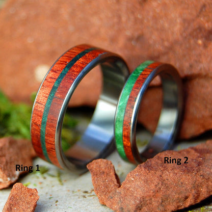 Plants Of Zion | Bloodwood, Green Box Elder & Green Maple - Titanium & Wood Wedding Ring Set - Minter and Richter Designs