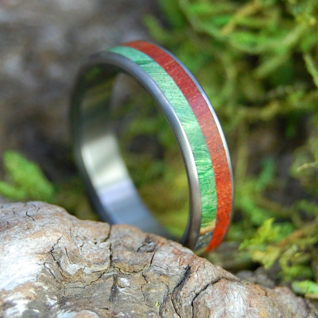 Plants Of Zion | Men's Bloodwood, Green Box Elder Wood & Titanium Wedding Ring - Minter and Richter Designs