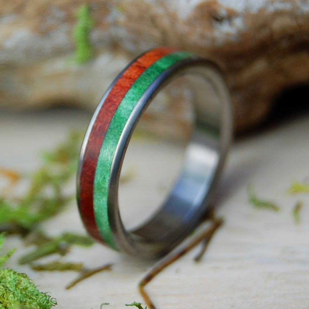 Plants Of Zion | Men's Bloodwood, Green Box Elder Wood & Titanium Wedding Ring - Minter and Richter Designs