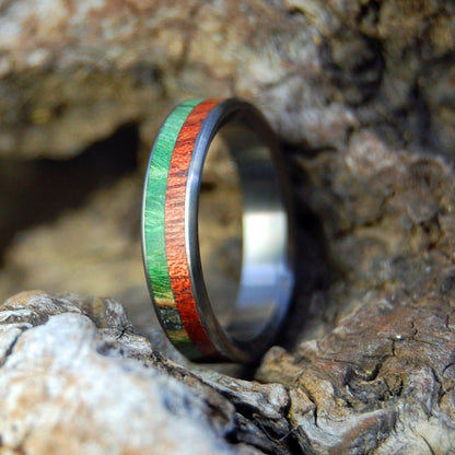 Plants Of Zion | Men's Bloodwood, Green Box Elder Wood & Titanium Wedding Ring - Minter and Richter Designs