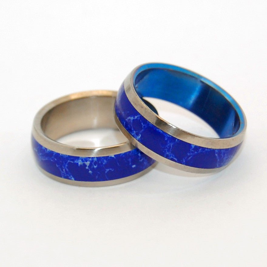 Poet's Stone | Sodalite Stone & Titanium Wedding Ring Set - Minter and Richter Designs