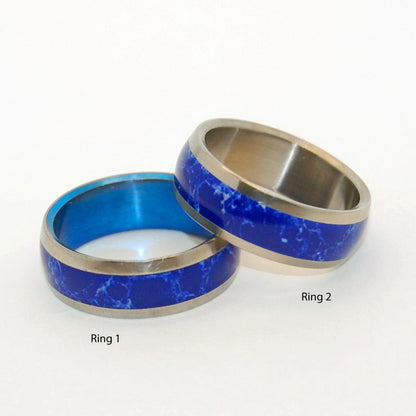 Poet's Stone | Sodalite Stone & Titanium Wedding Ring Set - Minter and Richter Designs