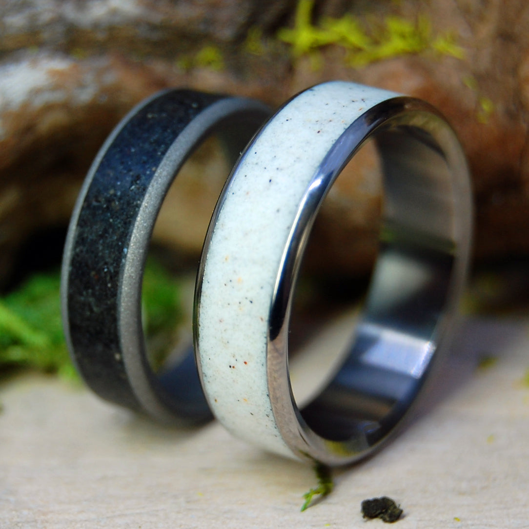 BLACK & WHITE BEACHES | Black & White Beach Sand - Unique Wedding Rings Rings - Minter and Richter Designs