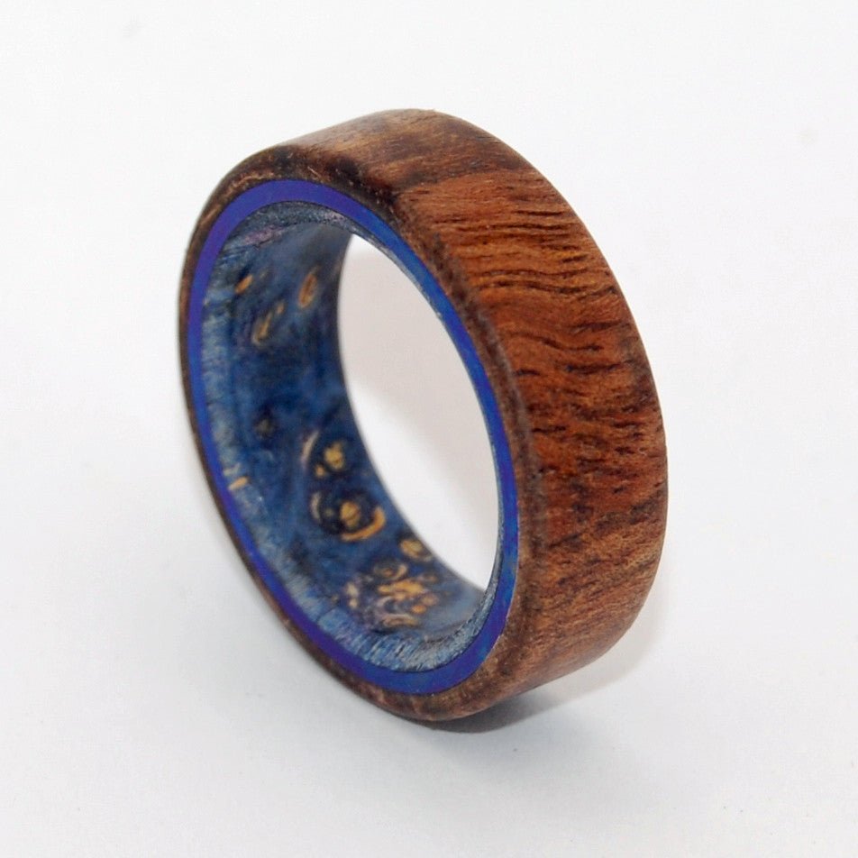 Poseidon | Men's Koa Wood, Blue Box Elder & Titanium Wedding Ring - Minter and Richter Designs