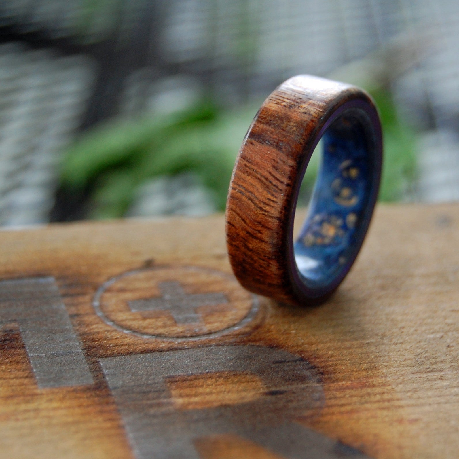 Poseidon | Men's Koa Wood, Blue Box Elder & Titanium Wedding Ring - Minter and Richter Designs