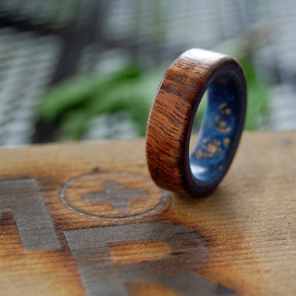 Poseidon | Men's Koa Wood, Blue Box Elder & Titanium Wedding Ring - Minter and Richter Designs