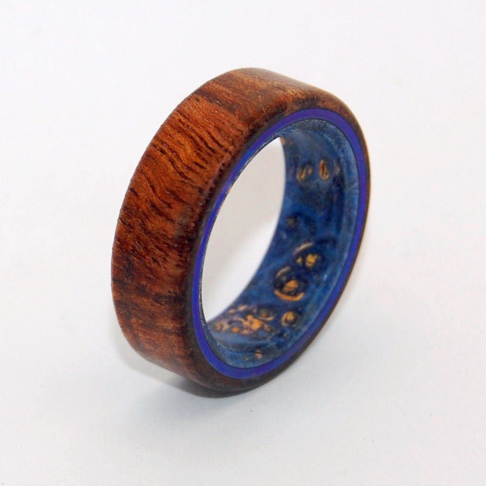 Poseidon | Men's Koa Wood, Blue Box Elder & Titanium Wedding Ring - Minter and Richter Designs