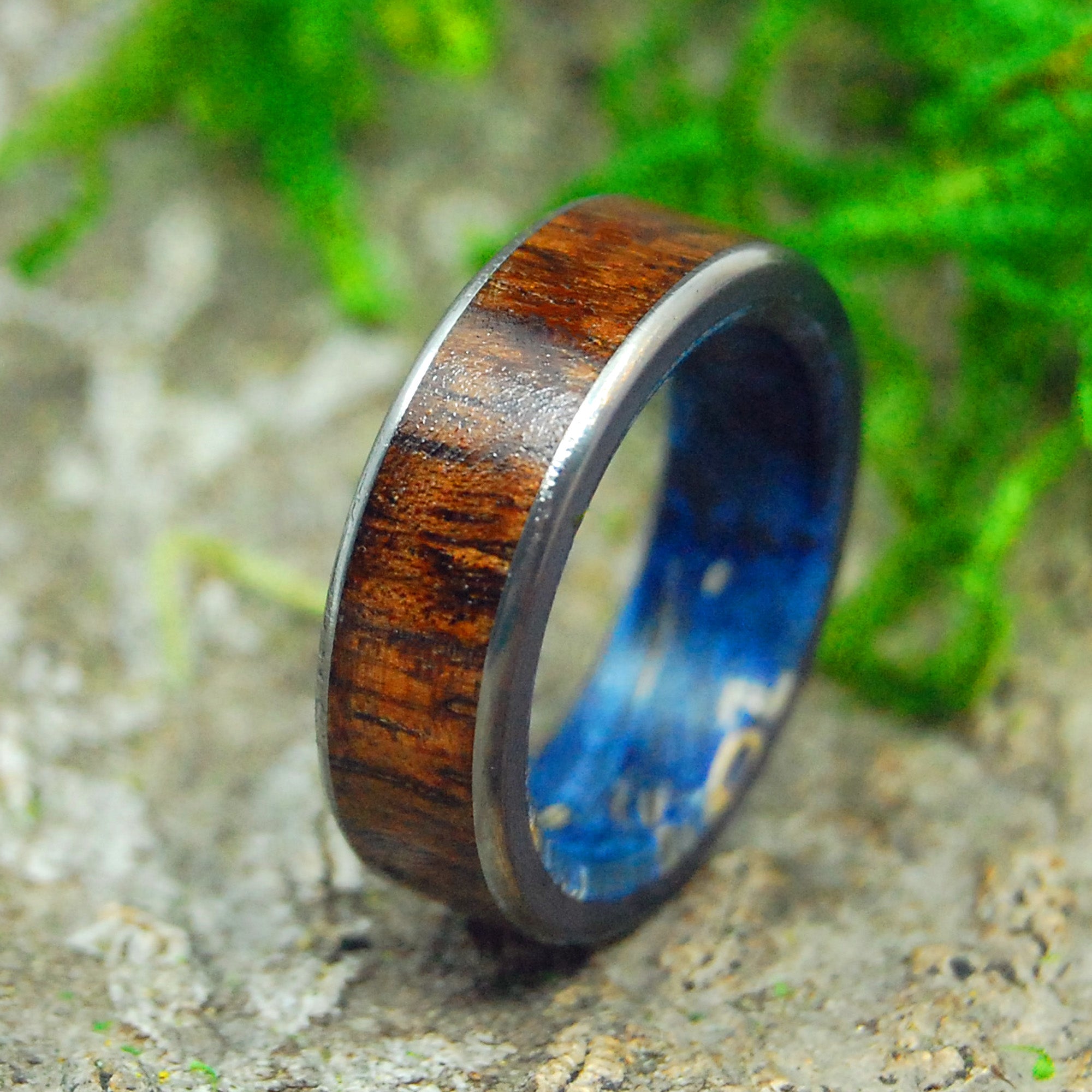 Poseidon's Conifer | Men's Koa Wood, Dark Blue Box Elder & Titanium Wedding Ring - Minter and Richter Designs