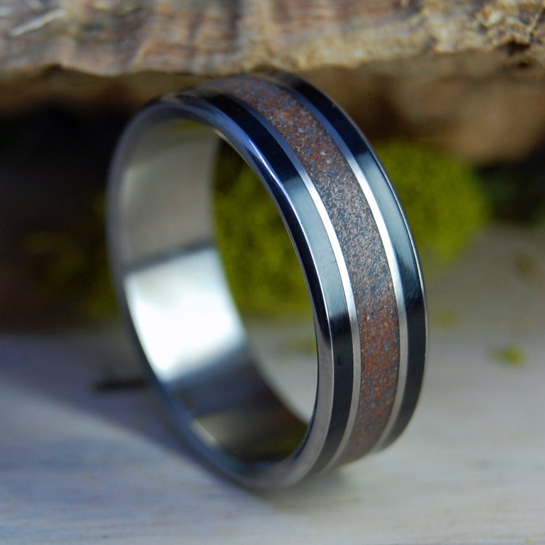 Prince Edward Island | Men's PEI Beach Sand, Onyx Stone & Titanium Wedding Ring - Minter and Richter Designs