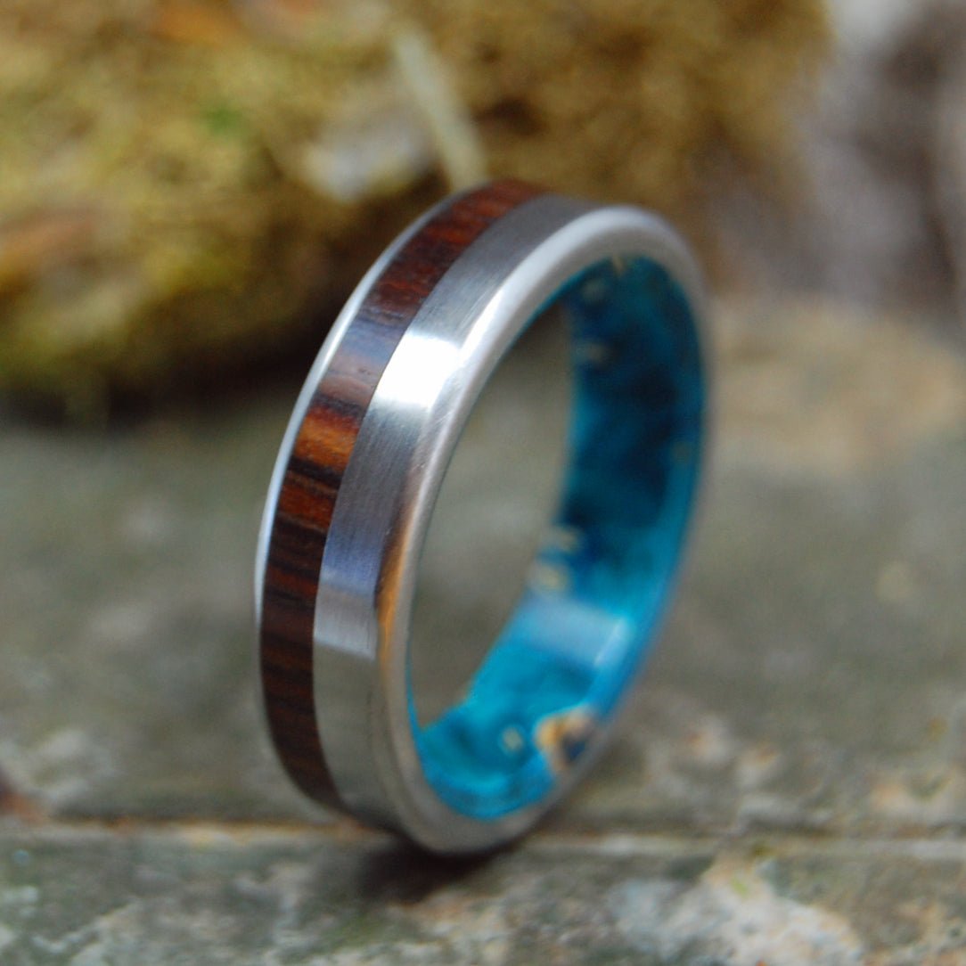 Private Universe | Men's Blue Box Elder Wood, Cocobolo Wood & Titanium Wedding Ring - Minter and Richter Designs