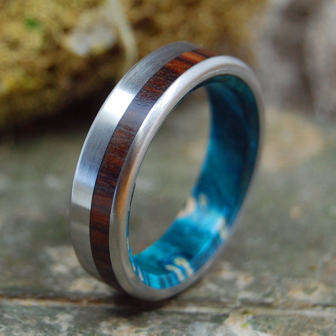 Private Universe | Men's Blue Box Elder Wood, Cocobolo Wood & Titanium Wedding Ring - Minter and Richter Designs