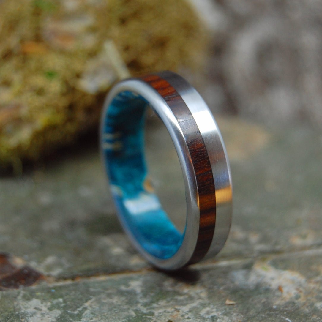 Private Universe | Men's Blue Box Elder Wood, Cocobolo Wood & Titanium Wedding Ring - Minter and Richter Designs