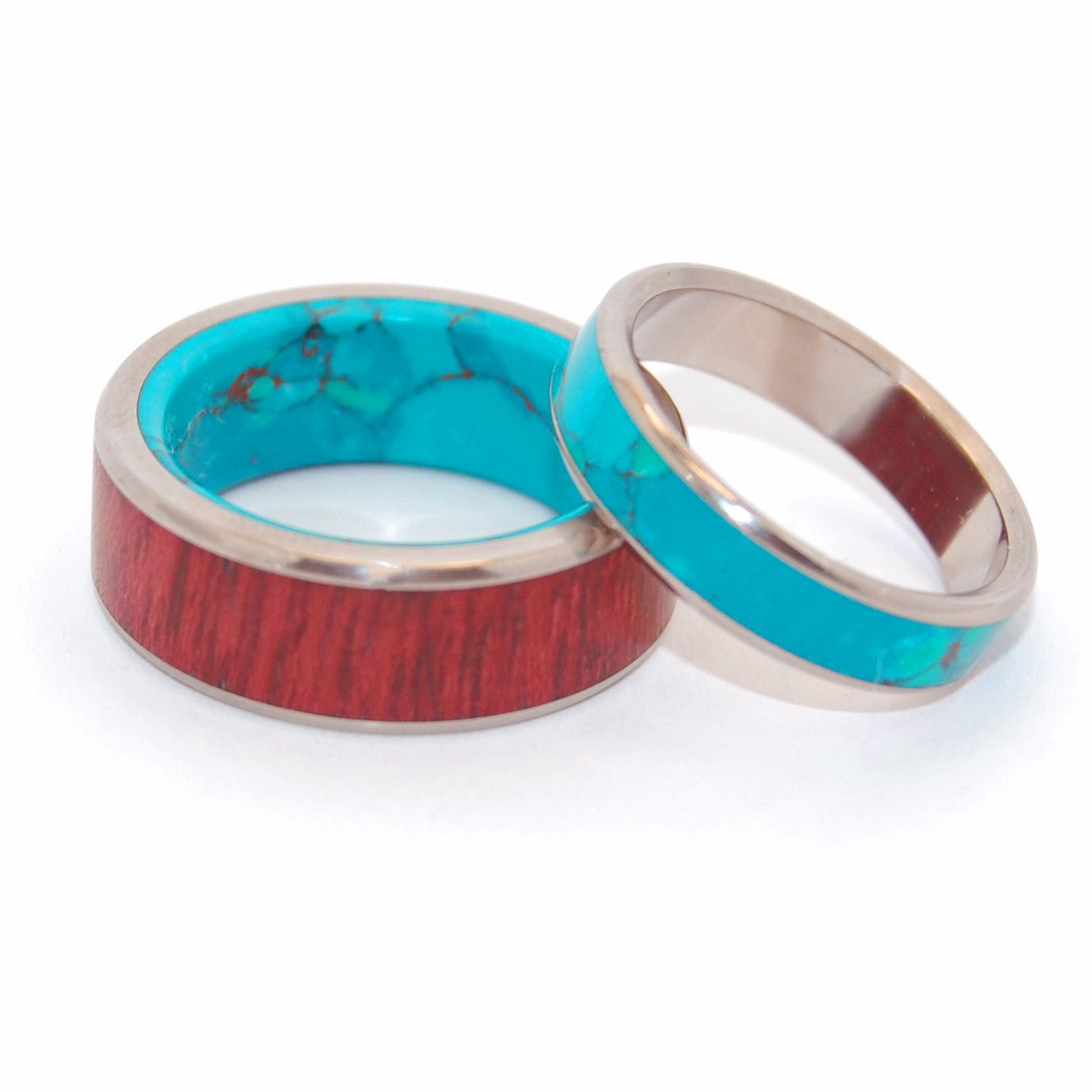 Promised Land Golden Promise | Purple Heart Wood & Chrysocolla Stone - Unique Titanium Wedding Ring Set - Minter and Richter Designs