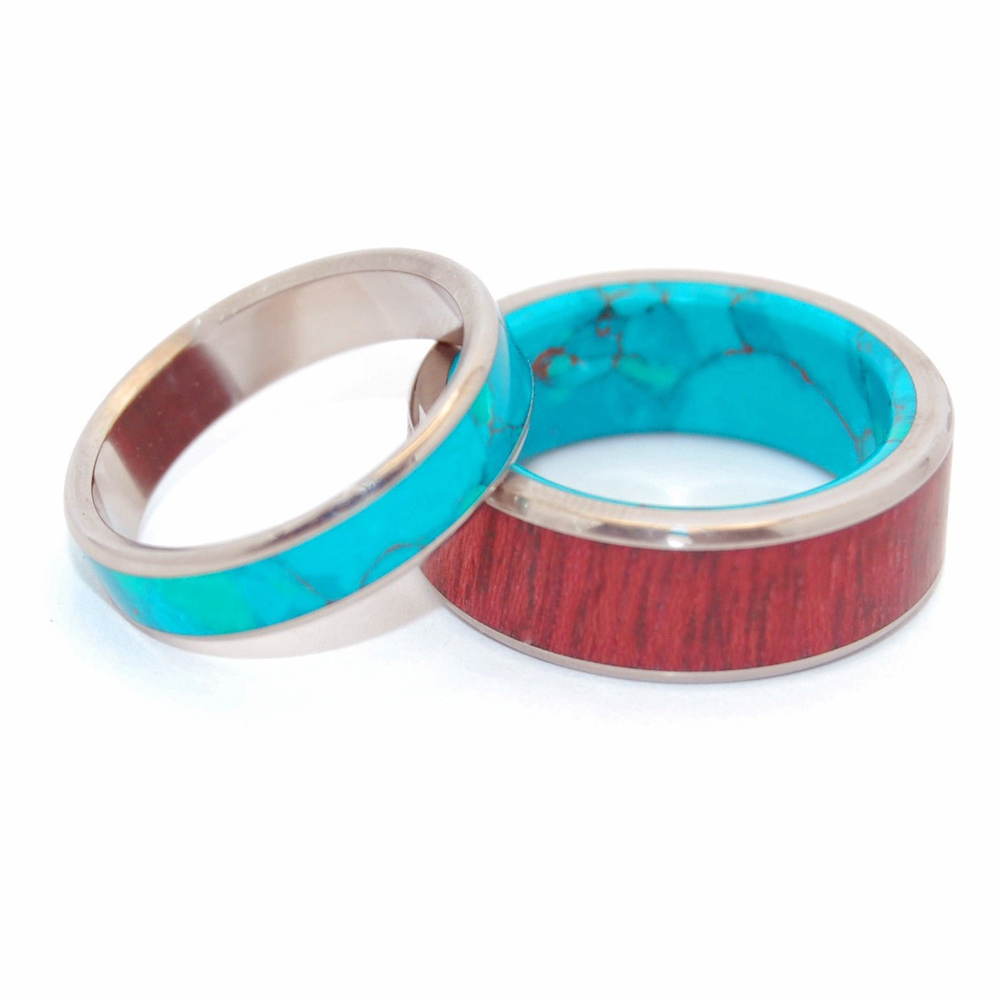 Promised Land Golden Promise | Purple Heart Wood & Chrysocolla Stone - Unique Titanium Wedding Ring Set - Minter and Richter Designs