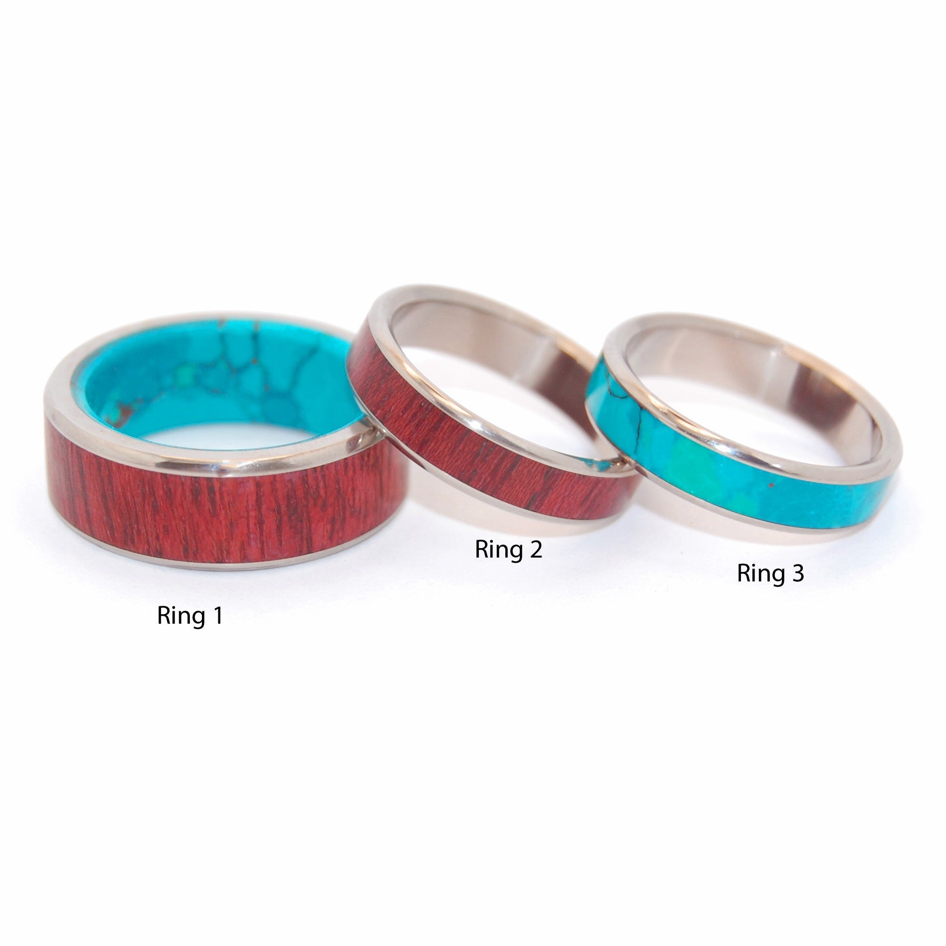 Promised Land | Purple Heart Wood & Chrysocolla Stone - Titanium Engagement And Wedding Band Set - Minter and Richter Designs